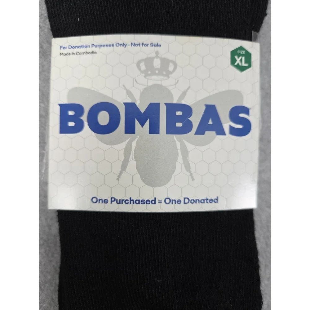 BOMBAS Black Crew Socks Honeycomb Poly Blend Unisex XL Cushioned Comfort NEW